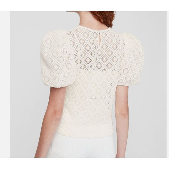 EXPRESS Women lace Puff Sleeve White Top Shirt Blouse Victorian Small - Picture 10 of 11